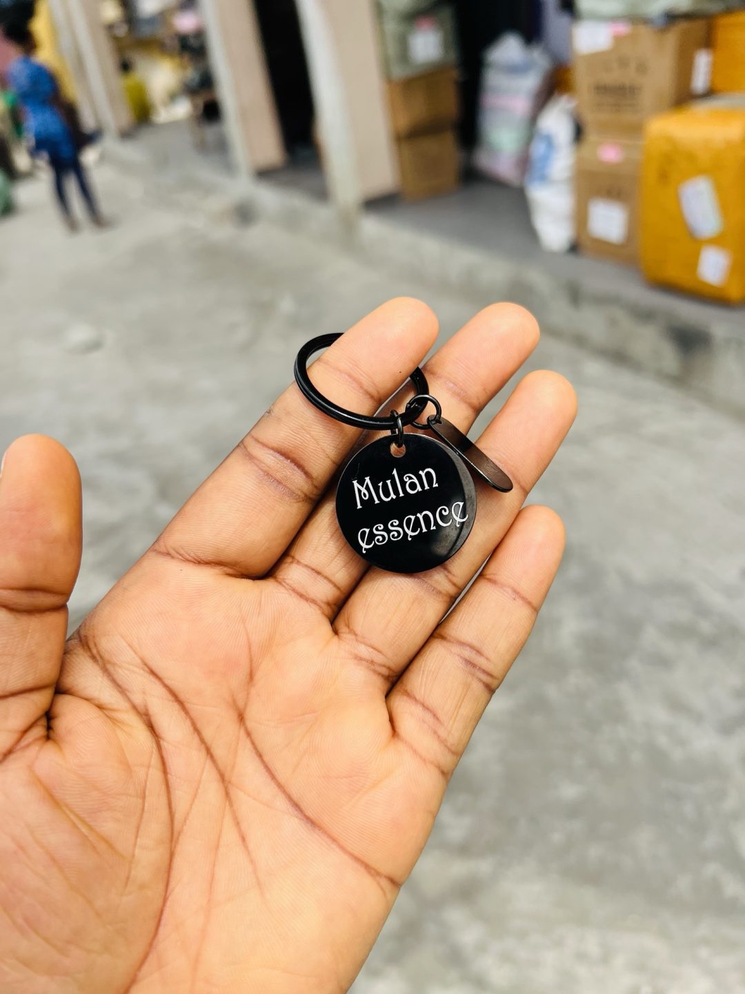 Engraved black circular key holder