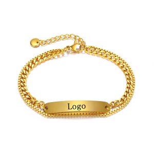 Engraved gold double flat bracelet