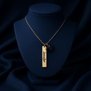 Engraved female necklace with black heart