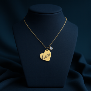 Engraved female heart necklace with gemstone