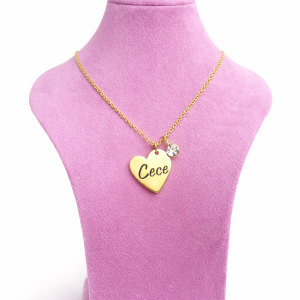 Engraved female heart necklace with gemstone
