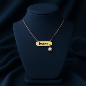 Engraved female flat necklace with gemstone