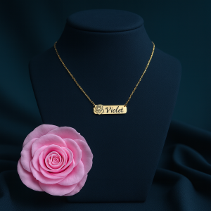 Engraved female rose necklace