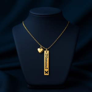 Engraved female flat butterfly necklace with love charms