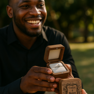Engraved wooden ring box
