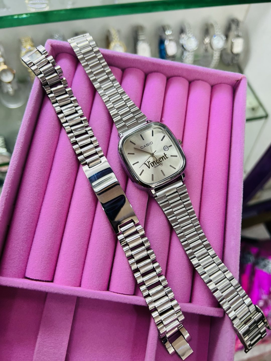 Silver face Casio watch and bracelet no box