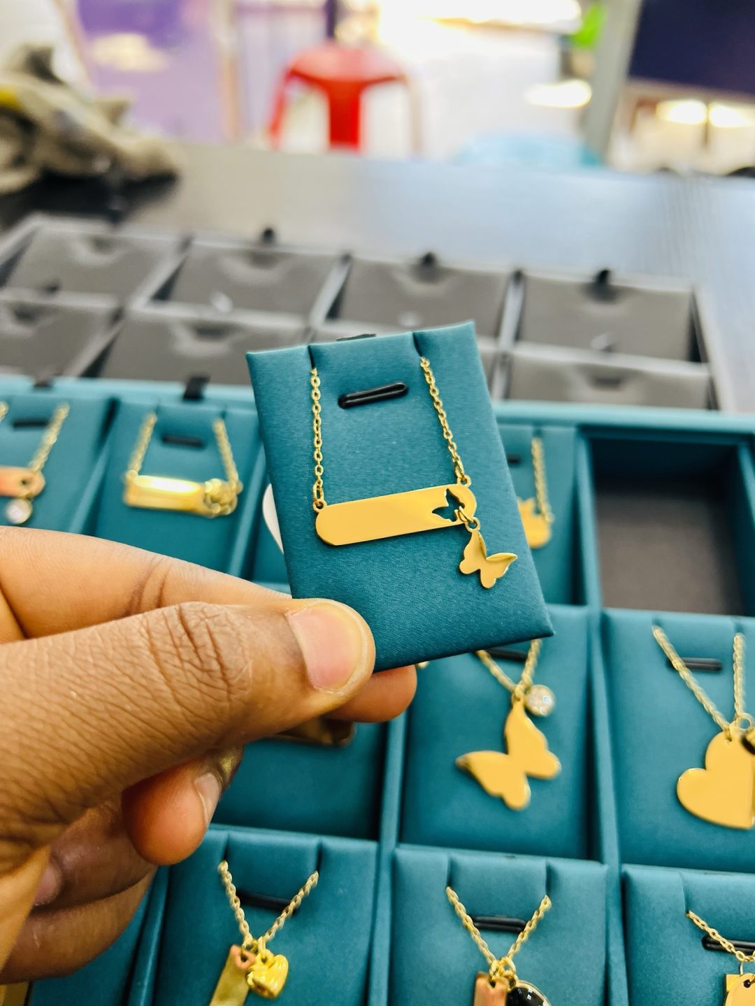 Engraved female butterfly dropping necklace - Image 7