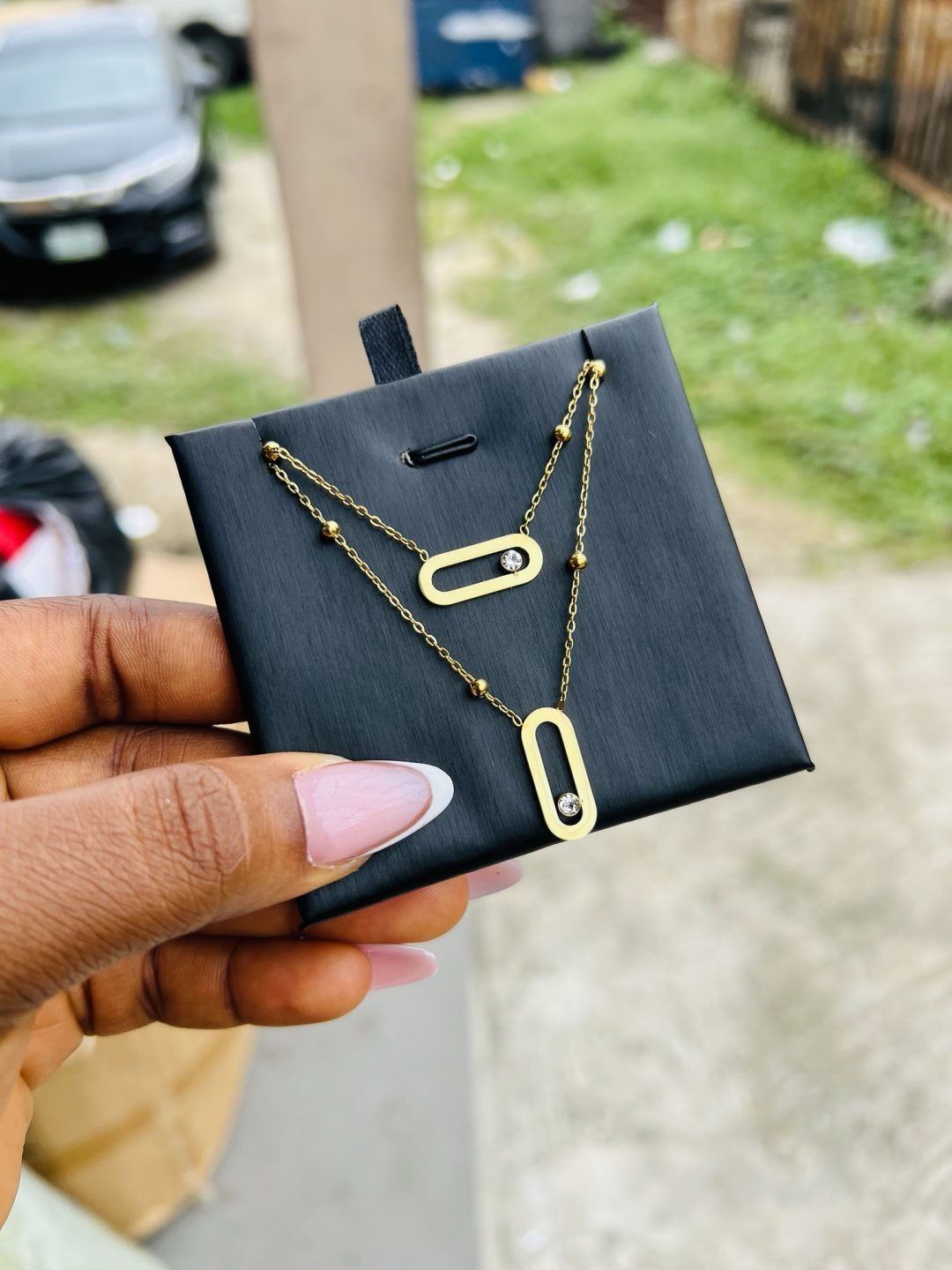 Double step stoned ball Dior necklace