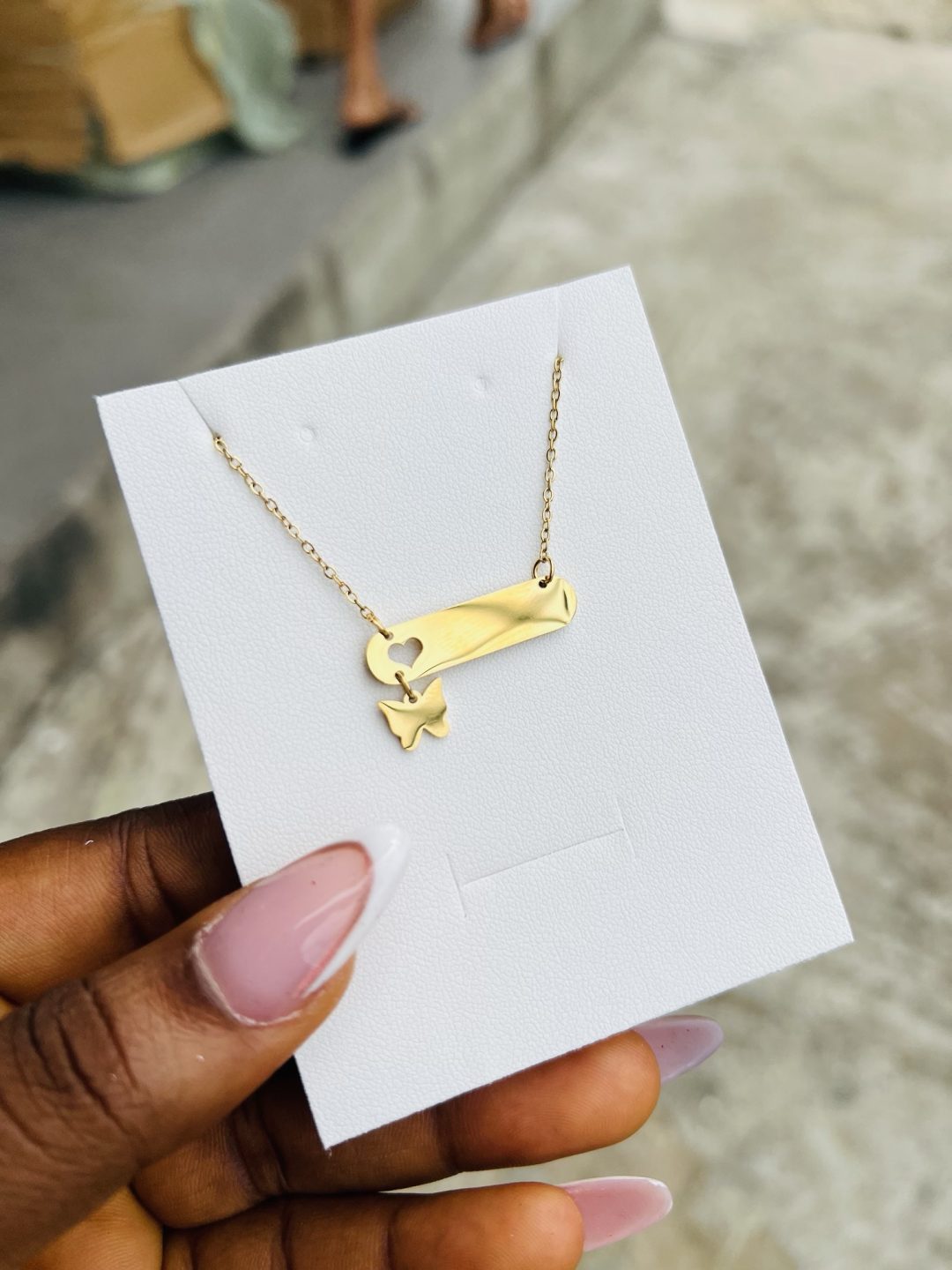 Engraved female love butterfly charm necklace