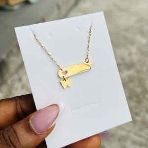 Engraved female love butterfly charm necklace