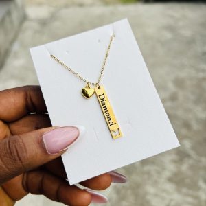 Engraved female flat butterfly necklace with love charms