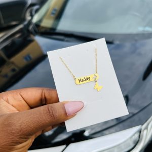 Engraved female butterfly dropping necklace