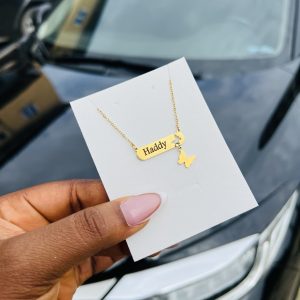 Engraved female butterfly dropping necklace