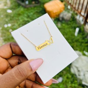 Engraved female butterfly necklace