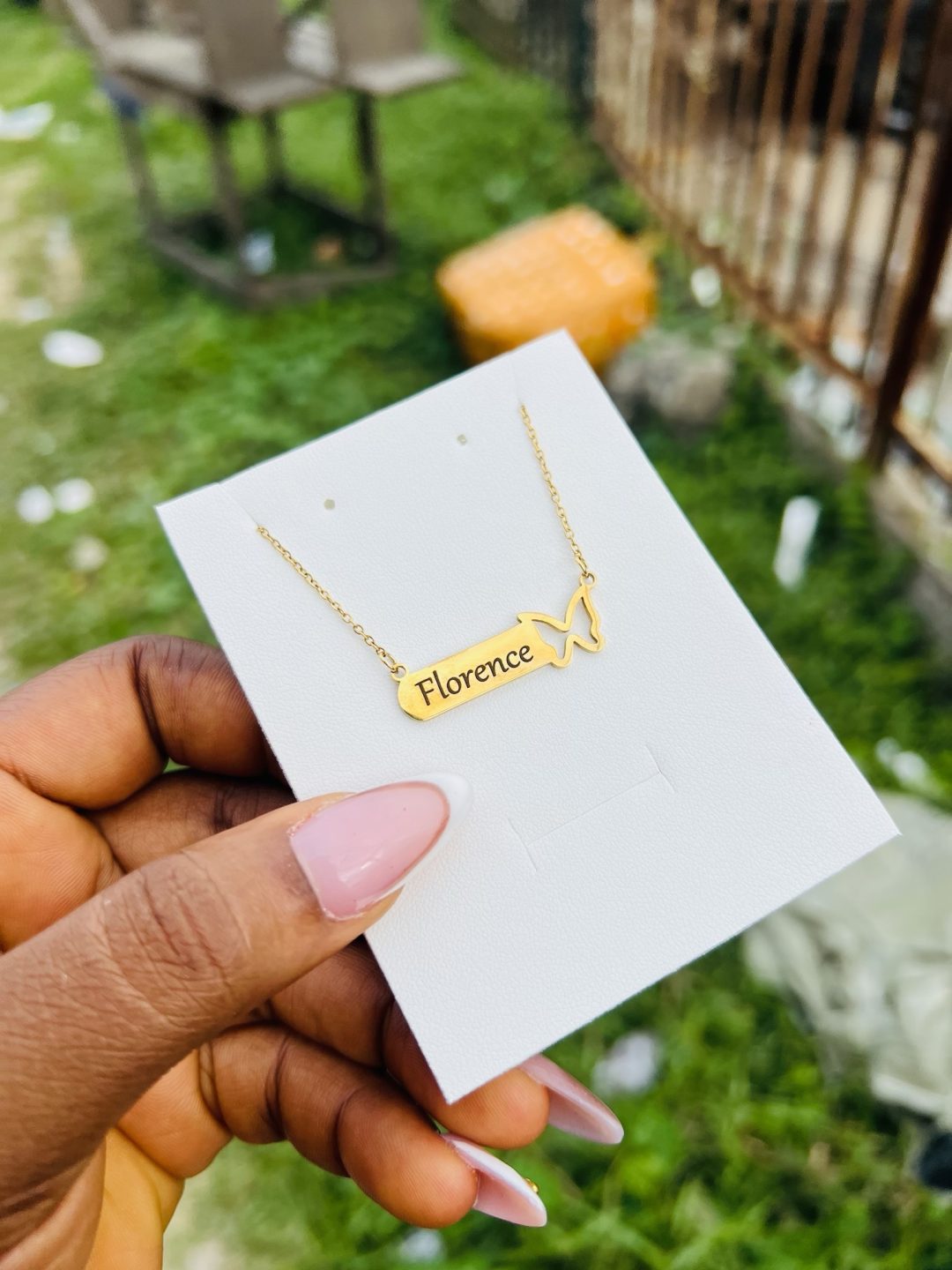 Engraved female butterfly necklace