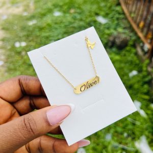 Engraved female butterfly Charm necklace