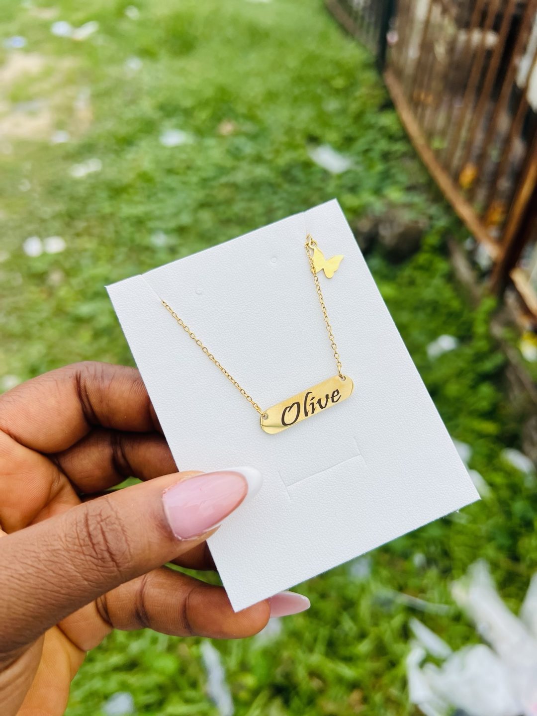 Engraved female butterfly Charm necklace