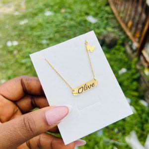 Engraved female butterfly Charm necklace