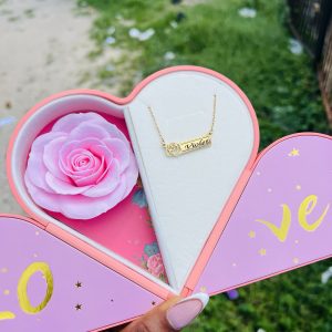 Engraved female rose necklace