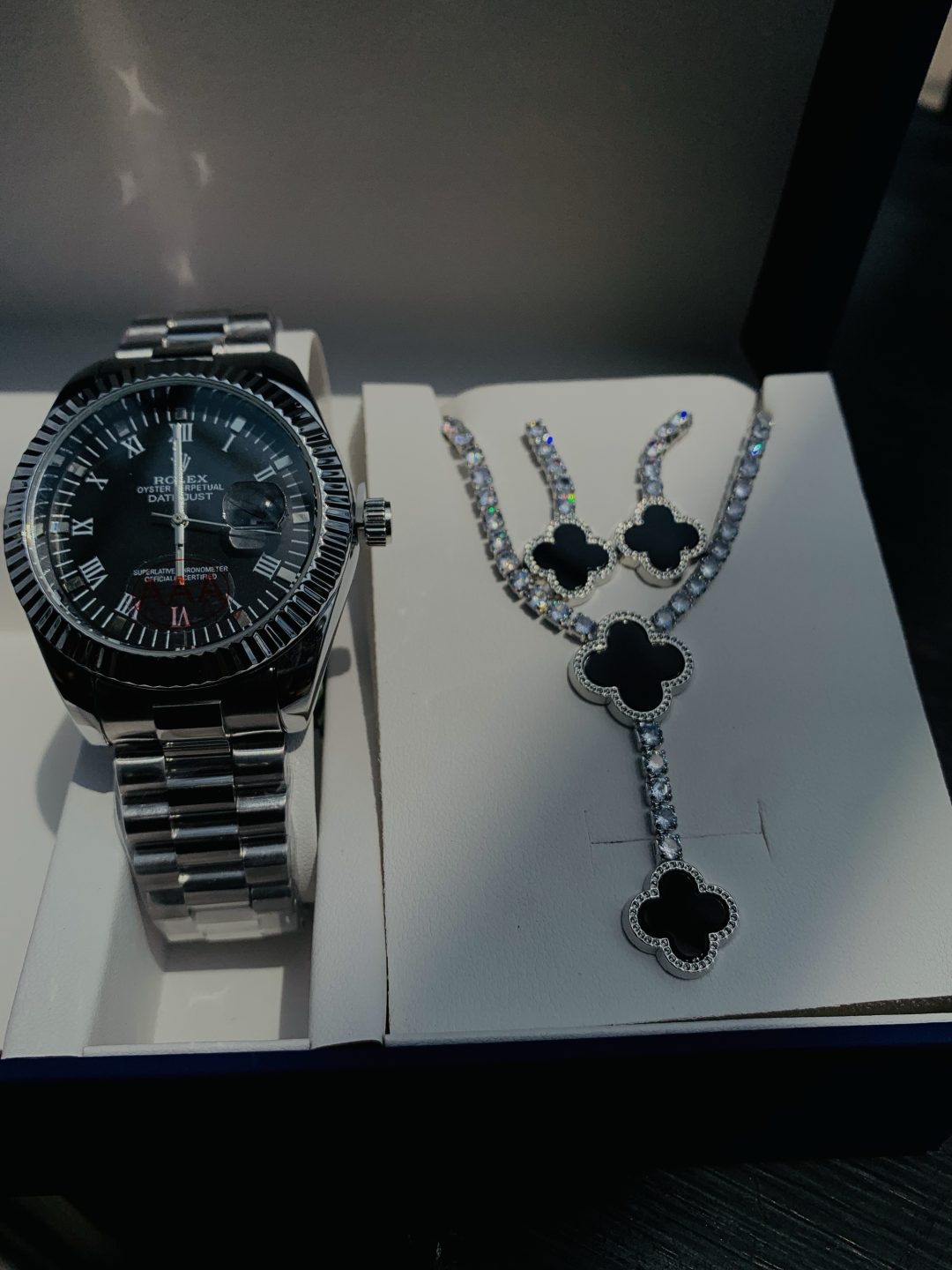 Rolex silver black face combo with paper box - Image 2