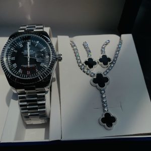 Rolex silver black face combo with paper box