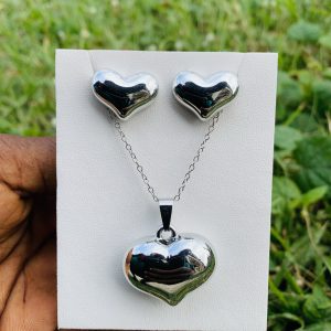 Stainless steel earring and necklace silver set
