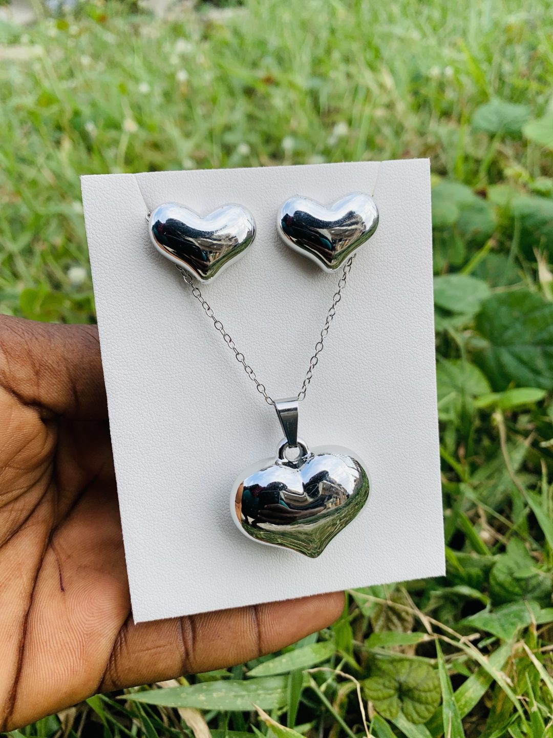 Stainless steel earring and necklace silver set