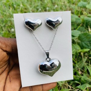 Stainless steel earring and necklace silver set