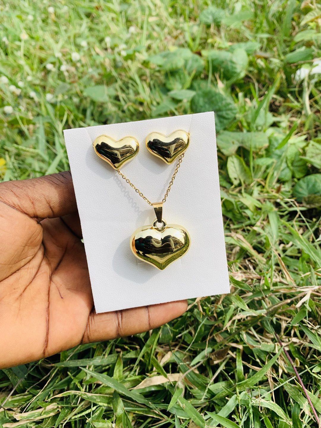 Stainless steel earring and necklace gold set - Image 2