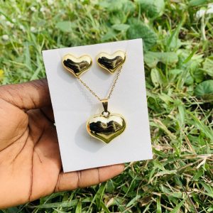 Stainless steel earring and necklace gold set