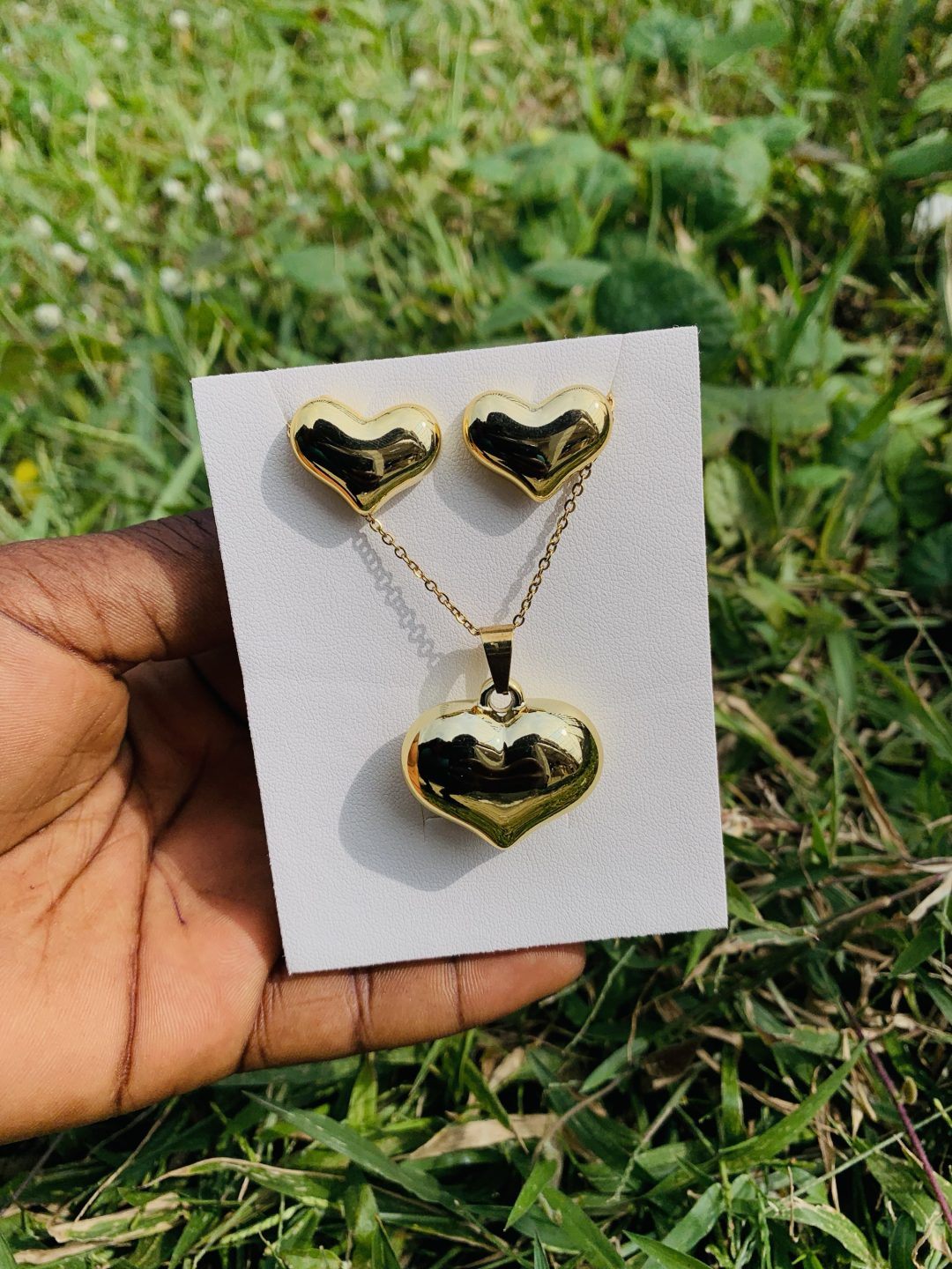 Stainless steel earring and necklace gold set