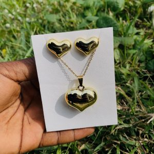 Stainless steel earring and necklace gold set