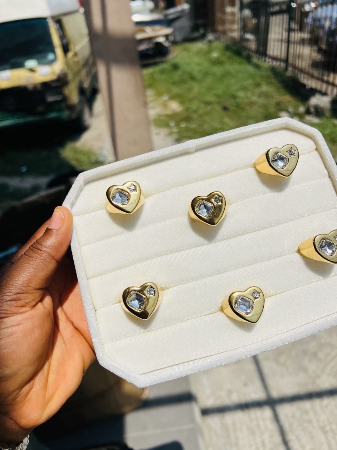 A piece of stoned heart steel ring size 10 - Image 2