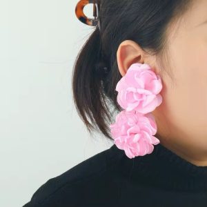 Peach double flowery earrings