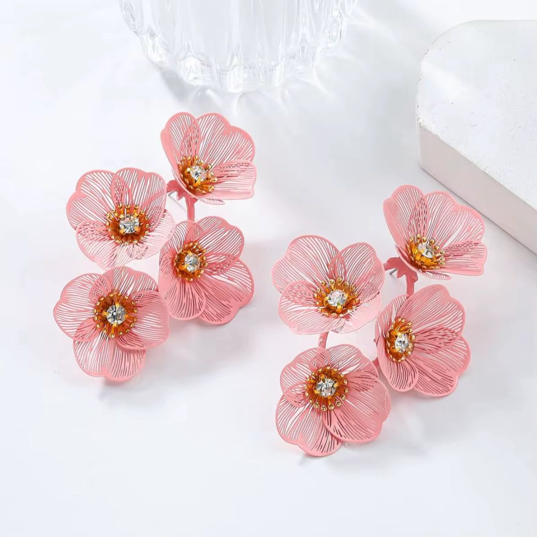 Pink Four cornered flowery earrings - Image 2