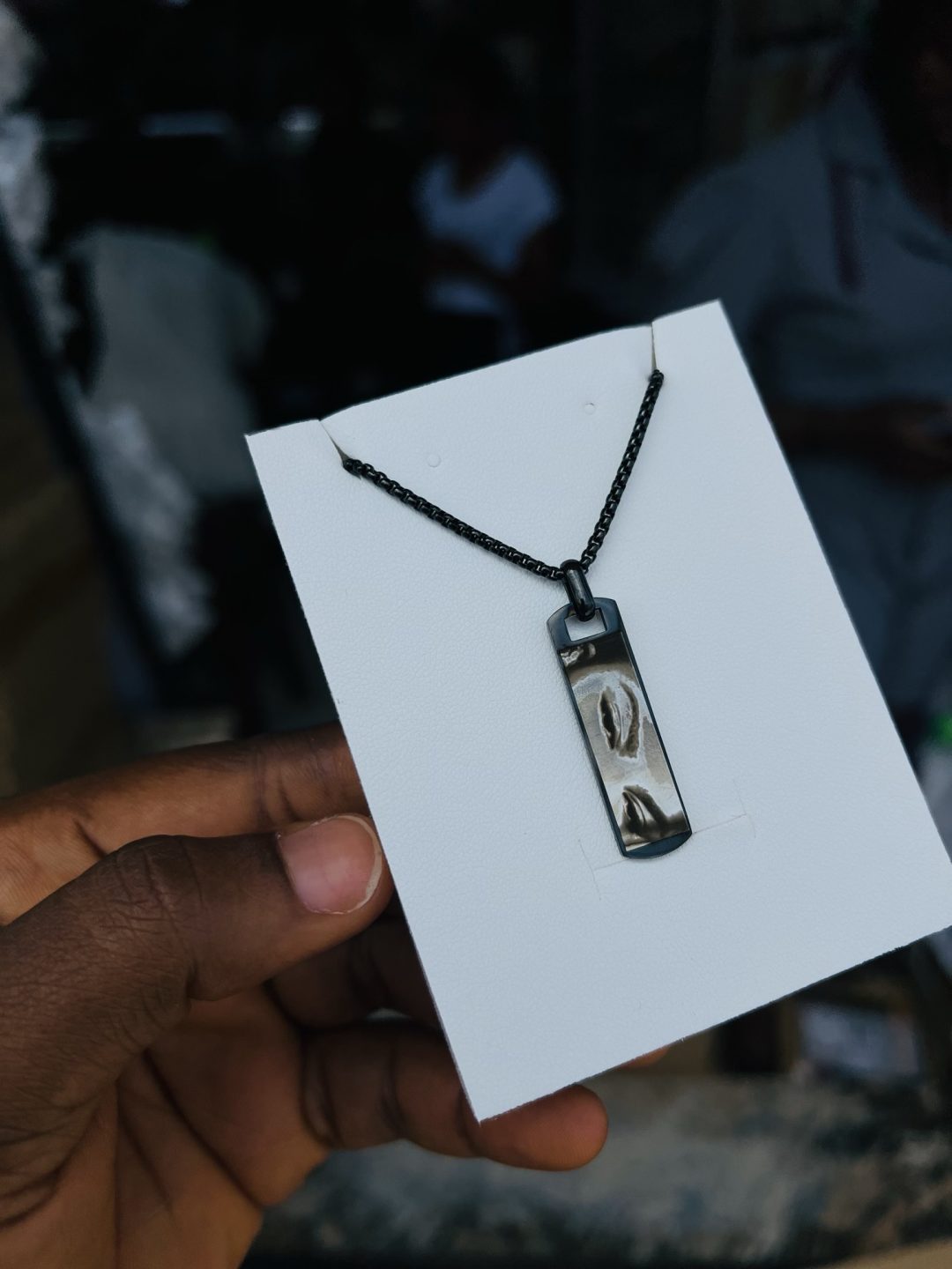 Engraved black flat eyes necklace