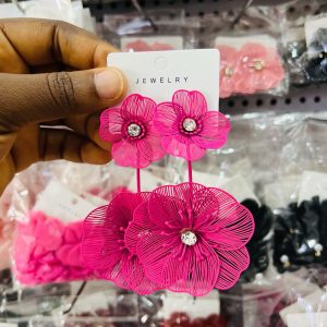 Dark pink flowery earring