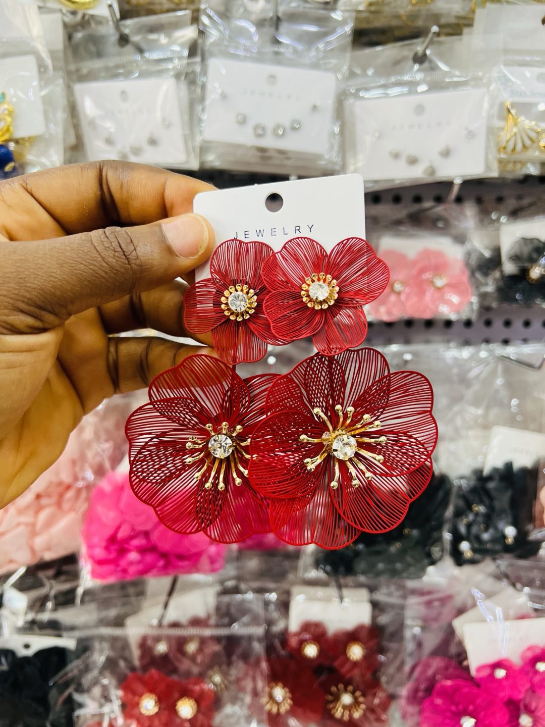 Red flowery earring