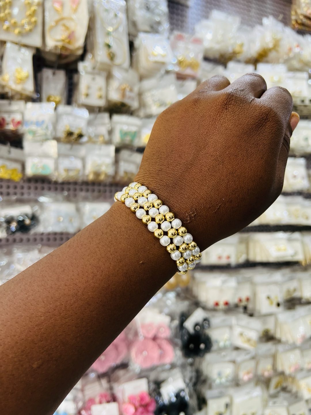 3 in 1 two toned stainless steel beaded bracelet