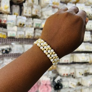 3 in 1 two toned stainless steel beaded bracelet