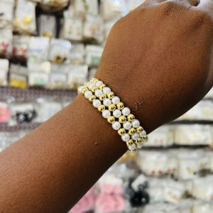 3 in 1 two toned stainless steel beaded bracelet