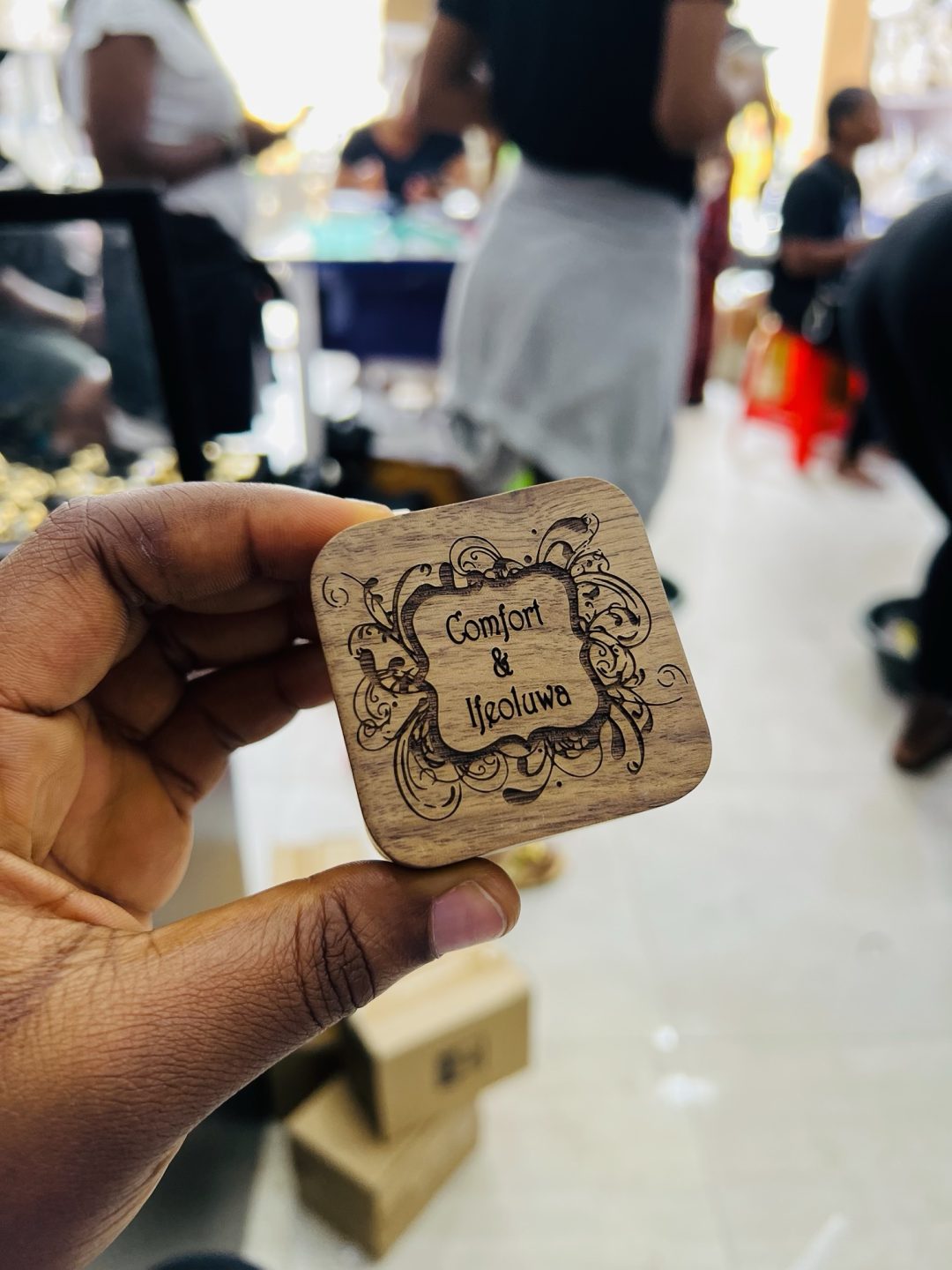 Engraved wooden ring box