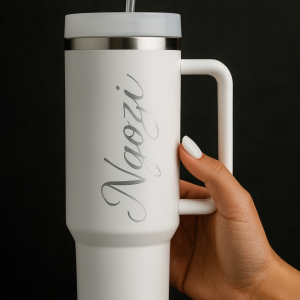 Engraved white tumbler