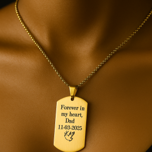 Big gold dog tag neck