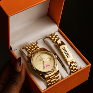 Engraved Gold Rolex plain face combo no box