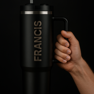 Engraved black tumbler