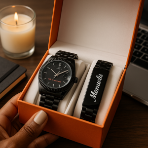 Engraved black Rolex plain face combo no box