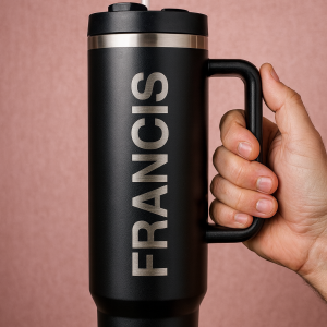 Engraved black tumbler