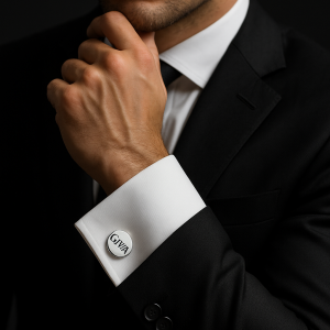 Silver circle engraved cufflinks