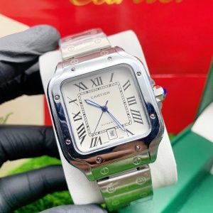 Cartier Silver luxury watch comes with branded box and bag